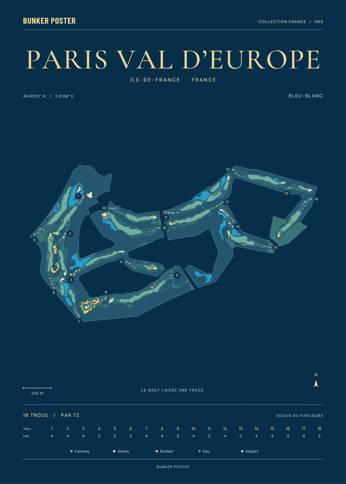 Golf Disneyland — Bleu-Blanc, Sable sur marine, 50 × 70 cm