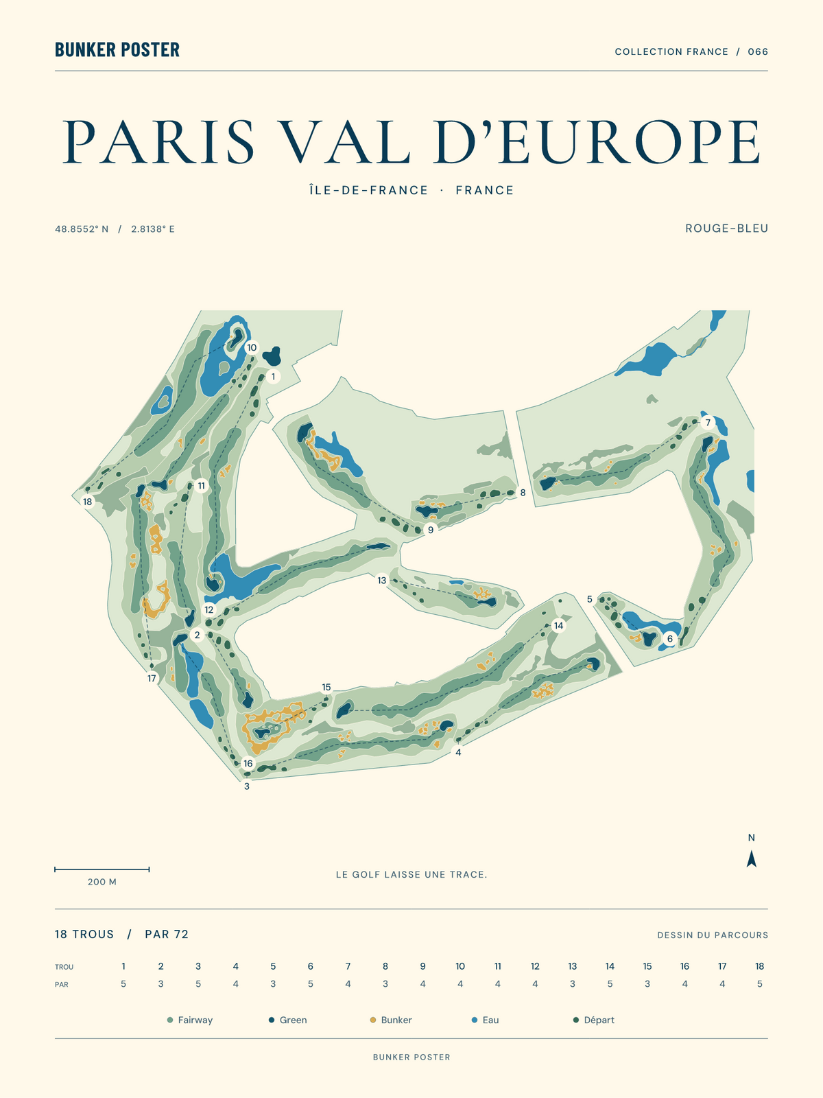 Golf Disneyland — Rouge-Bleu, Marine sur sable, 30 × 40 cm