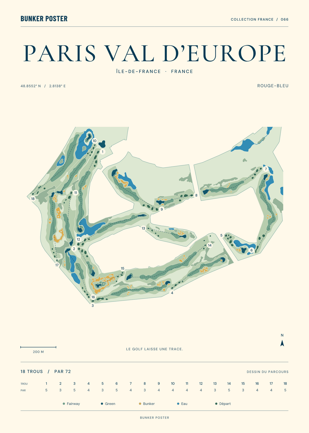 Golf Disneyland — Rouge-Bleu, Marine sur sable, 50 × 70 cm