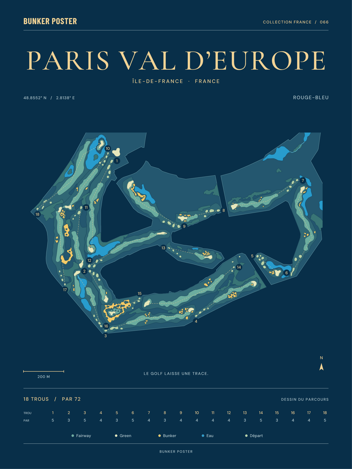 Golf Disneyland — Rouge-Bleu, Sable sur marine, 30 × 40 cm
