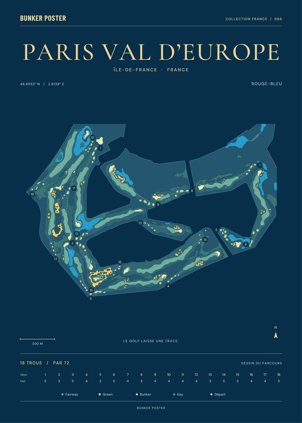 Golf Disneyland — Rouge-Bleu, Sable sur marine, 50 × 70 cm