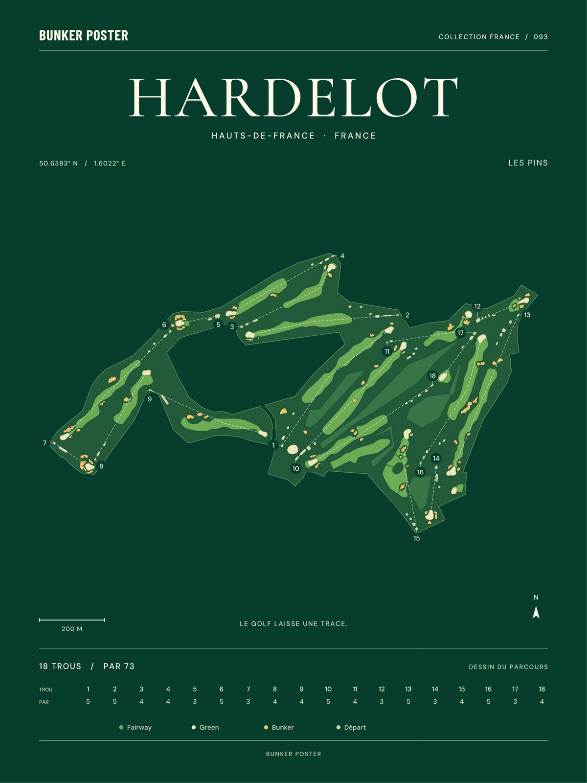 Golf d’Hardelot — Les Pins, Vert club, 30 × 40 cm