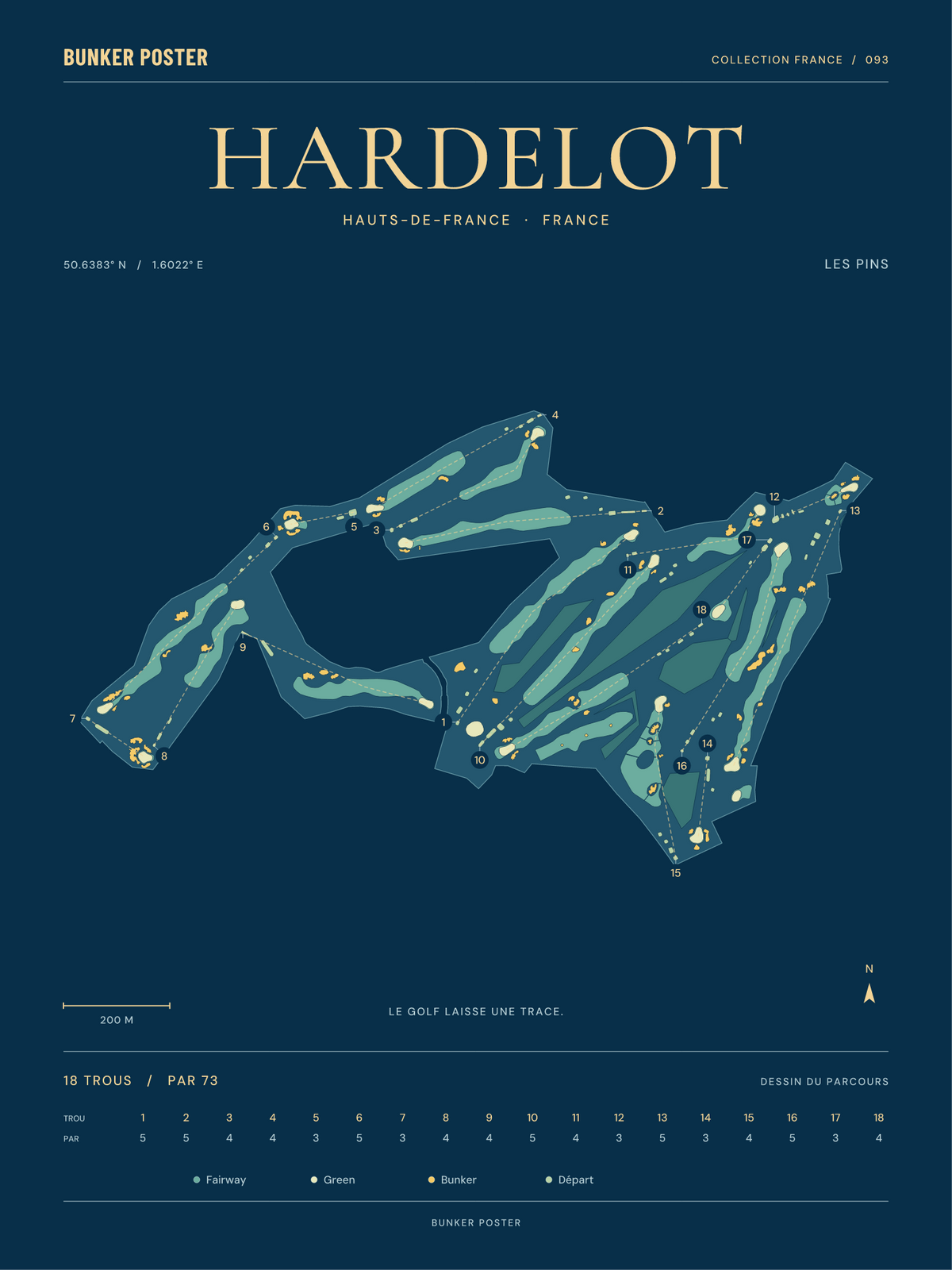 Golf d’Hardelot — Les Pins, Sable sur marine, 30 × 40 cm