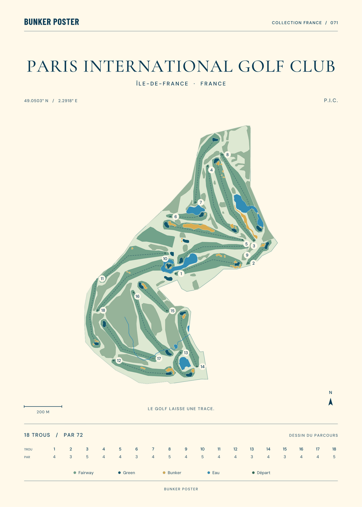 Paris International Golf Club — P.I.C., Marine sur sable, 50 × 70 cm