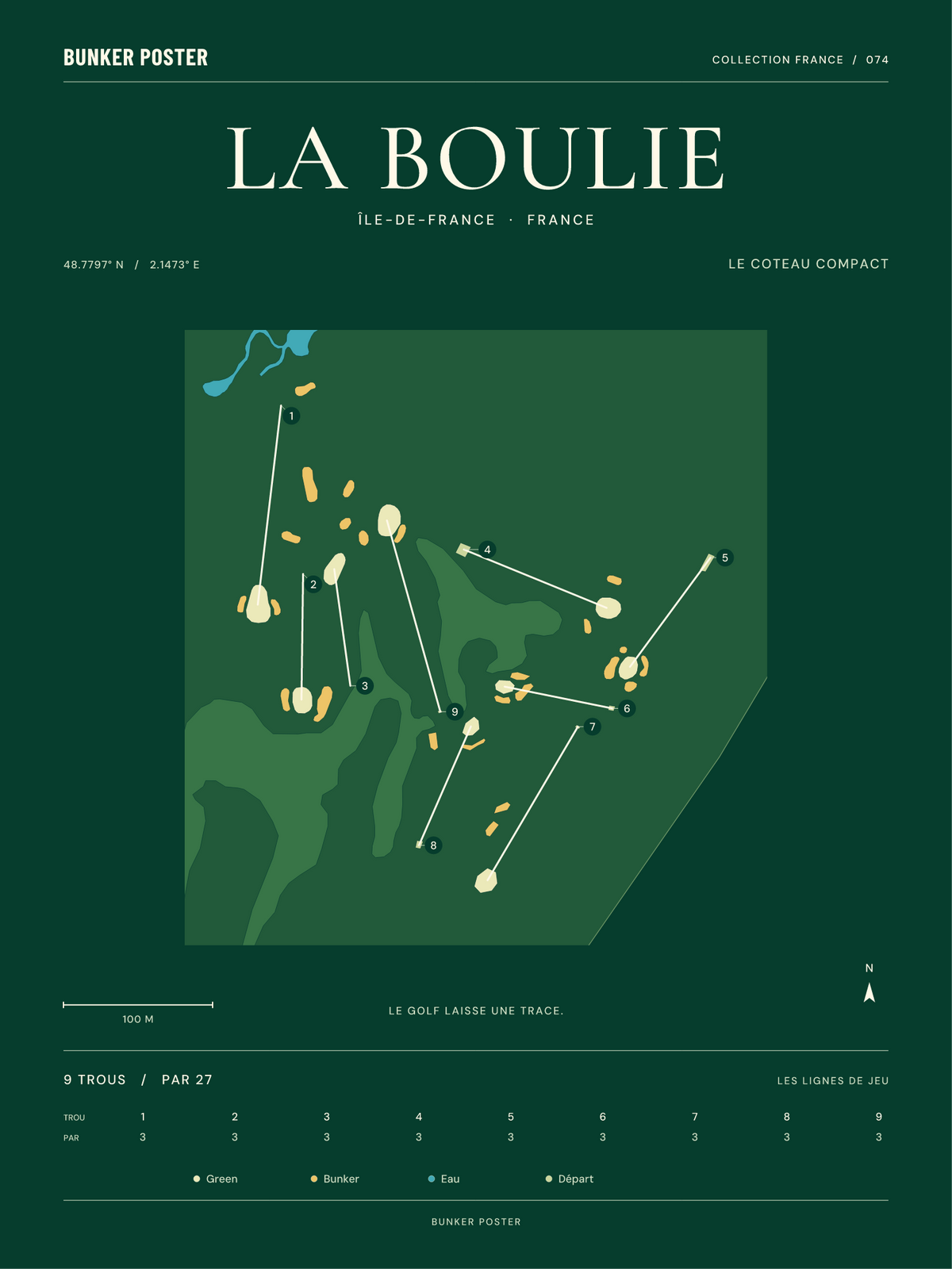 Racing Club de France - Golf de la Boulie — Le Coteau Compact, Vert club, 30 × 40 cm