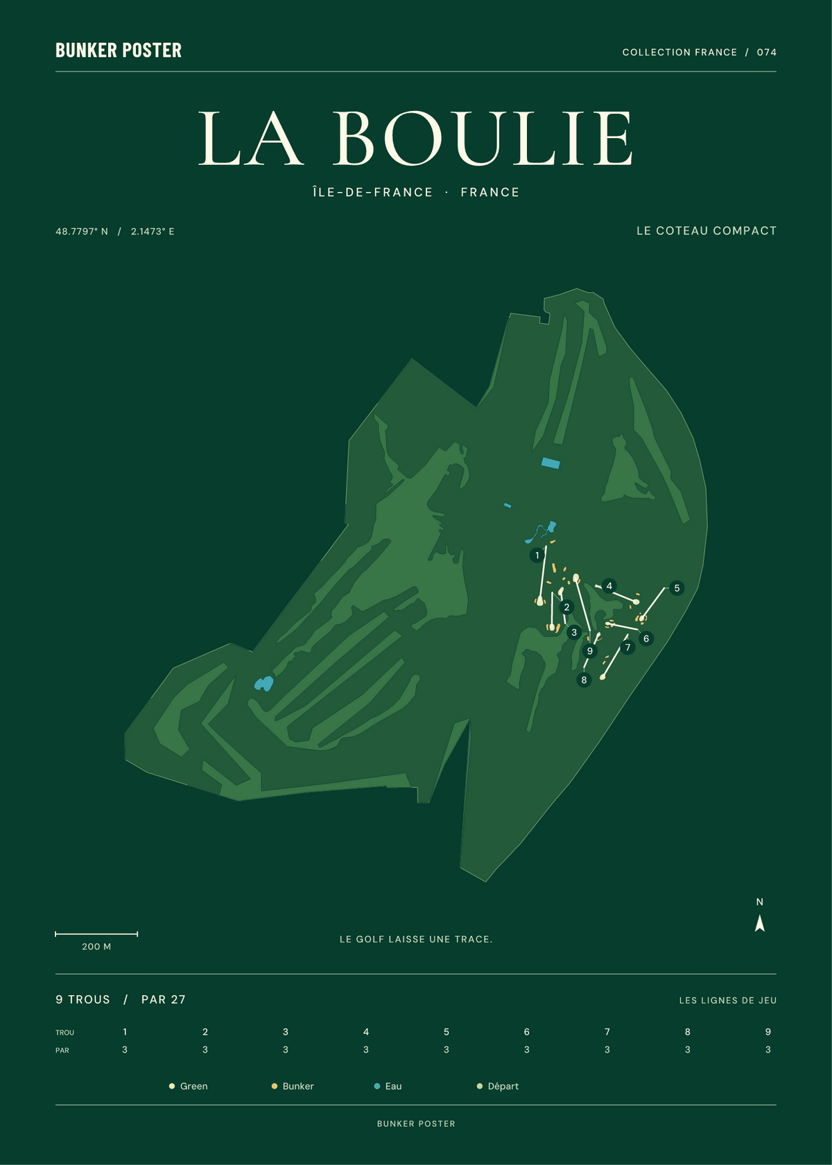 Racing Club de France - Golf de la Boulie — Le Coteau Compact, Vert club, 50 × 70 cm