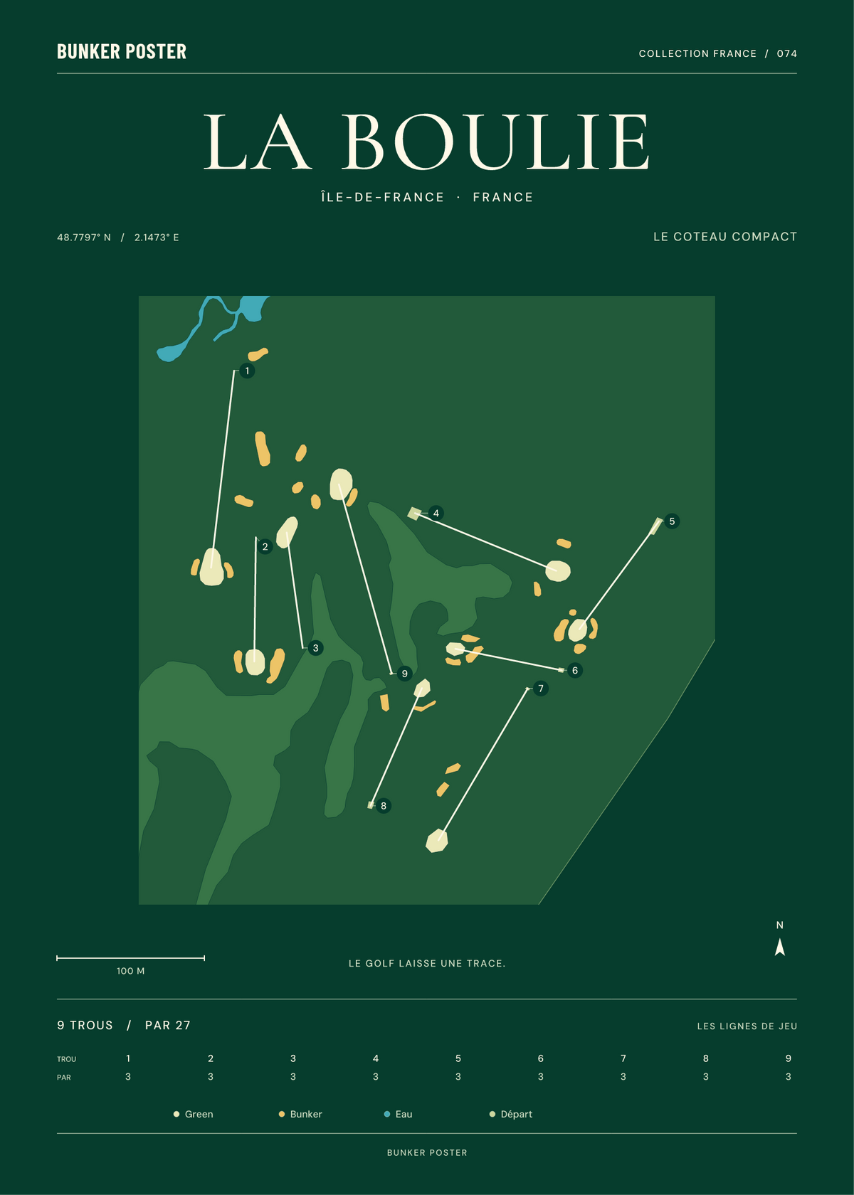 Racing Club de France - Golf de la Boulie — Le Coteau Compact, Vert club, 50 × 70 cm
