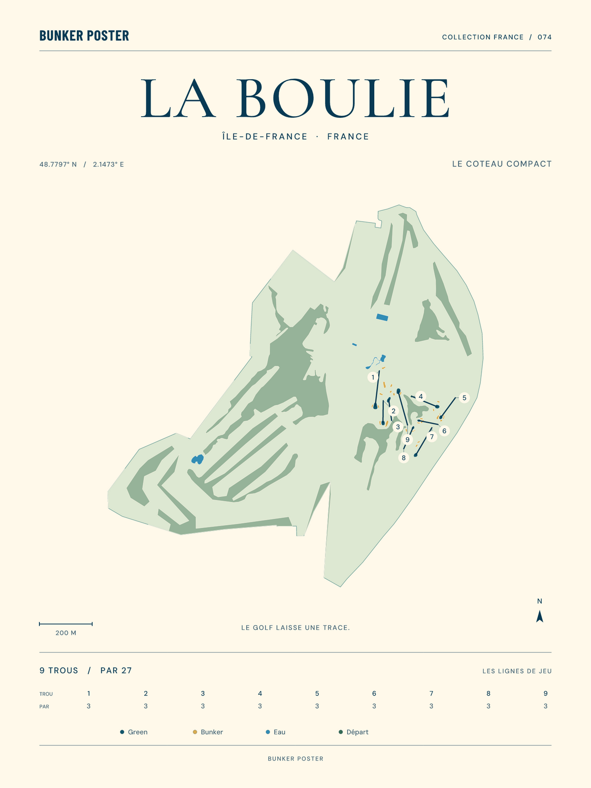 Racing Club de France - Golf de la Boulie — Le Coteau Compact, Marine sur sable, 30 × 40 cm