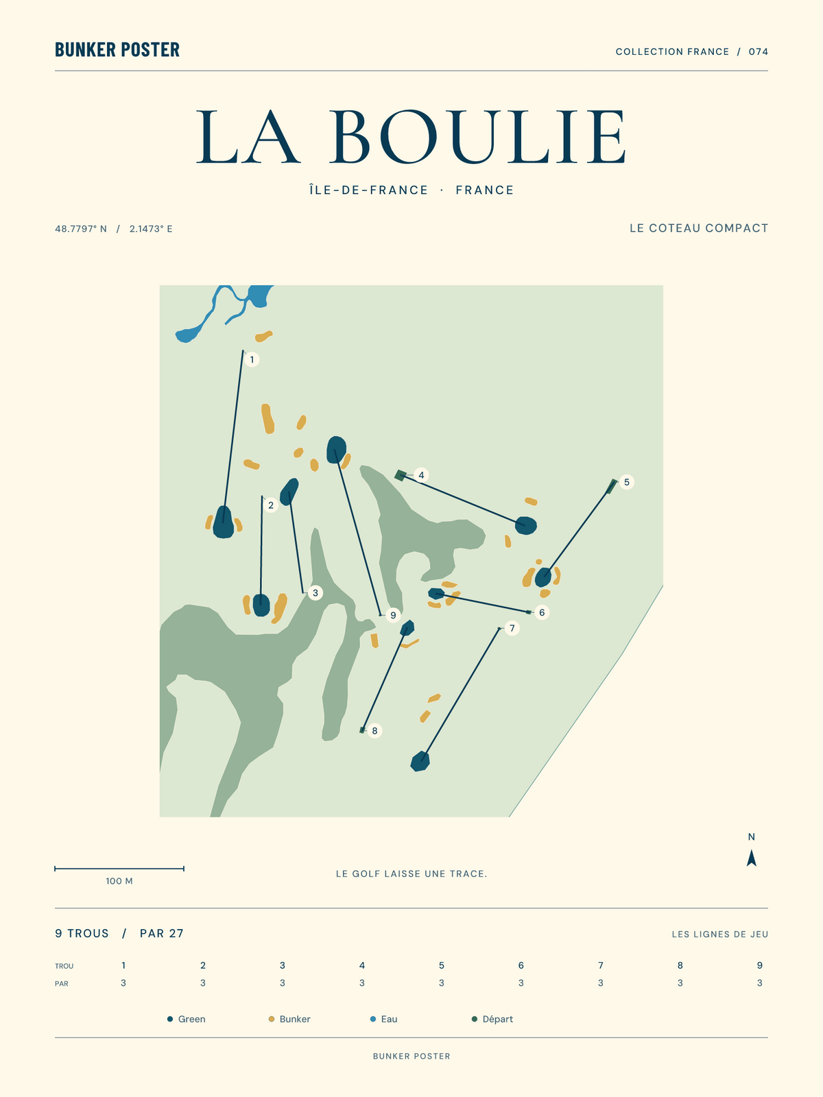 Racing Club de France - Golf de la Boulie — Le Coteau Compact, Marine sur sable, 30 × 40 cm