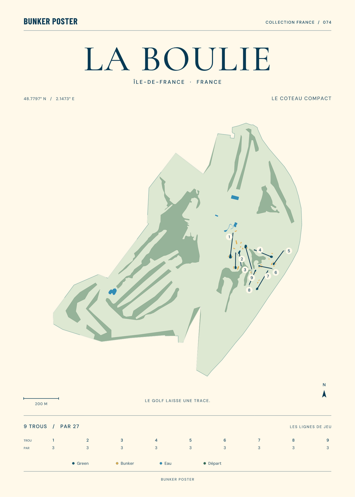Racing Club de France - Golf de la Boulie — Le Coteau Compact, Marine sur sable, 50 × 70 cm