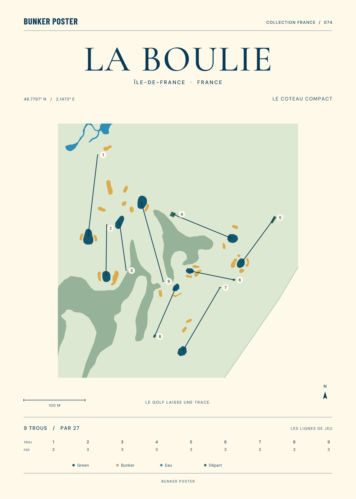 Racing Club de France - Golf de la Boulie — Le Coteau Compact, Marine sur sable, 50 × 70 cm