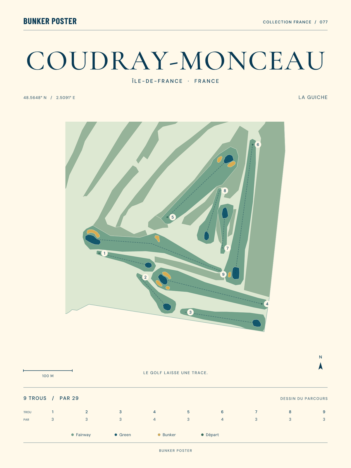 Golf du Coudray-Monceau — La Guiche, Marine sur sable, 30 × 40 cm