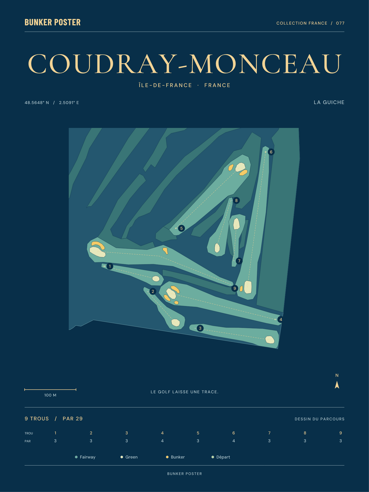 Golf du Coudray-Monceau — La Guiche, Sable sur marine, 30 × 40 cm