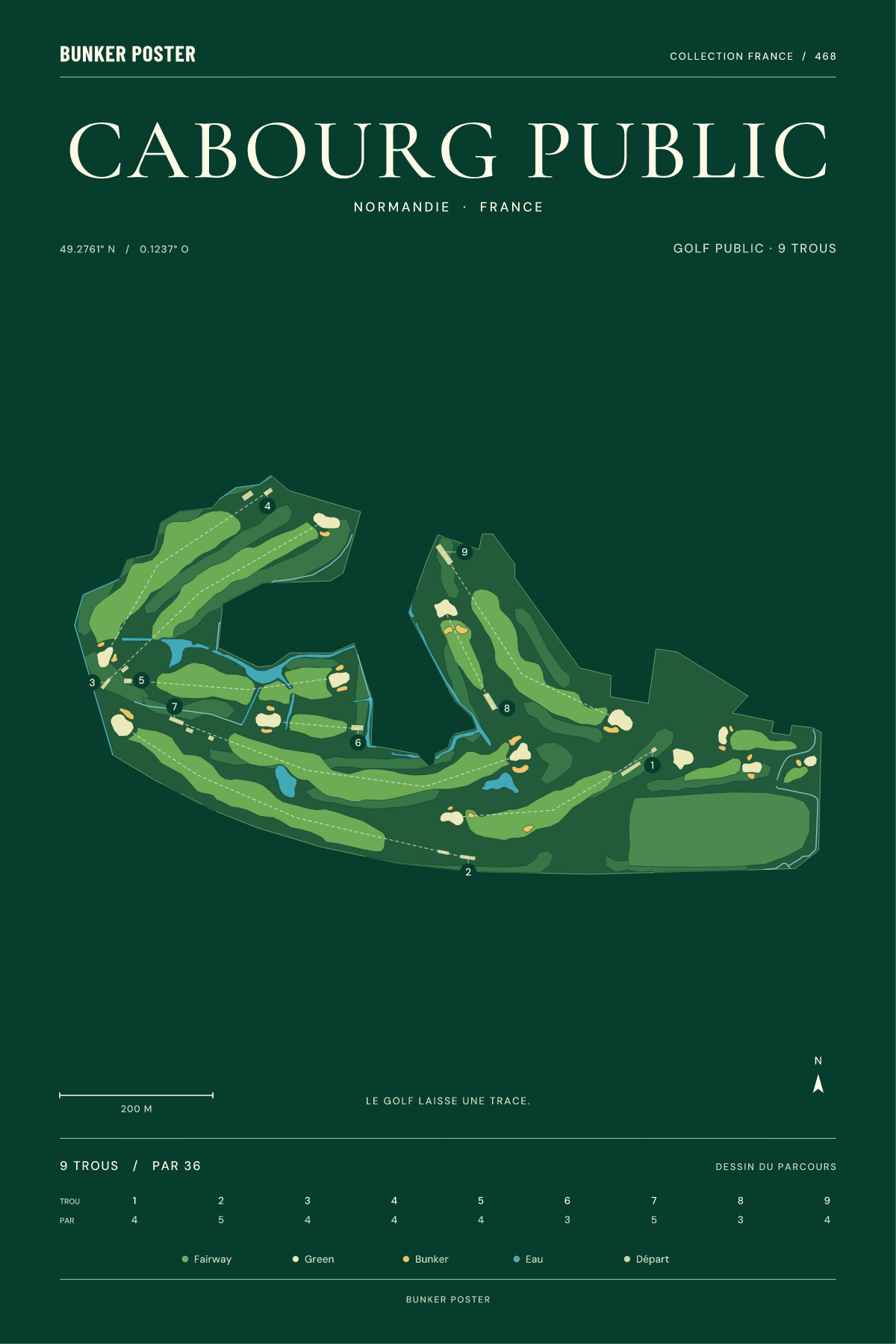Affiche Golf public de Cabourg — club — formats 30 × 45 / 40 × 60 / 60 × 90 cm