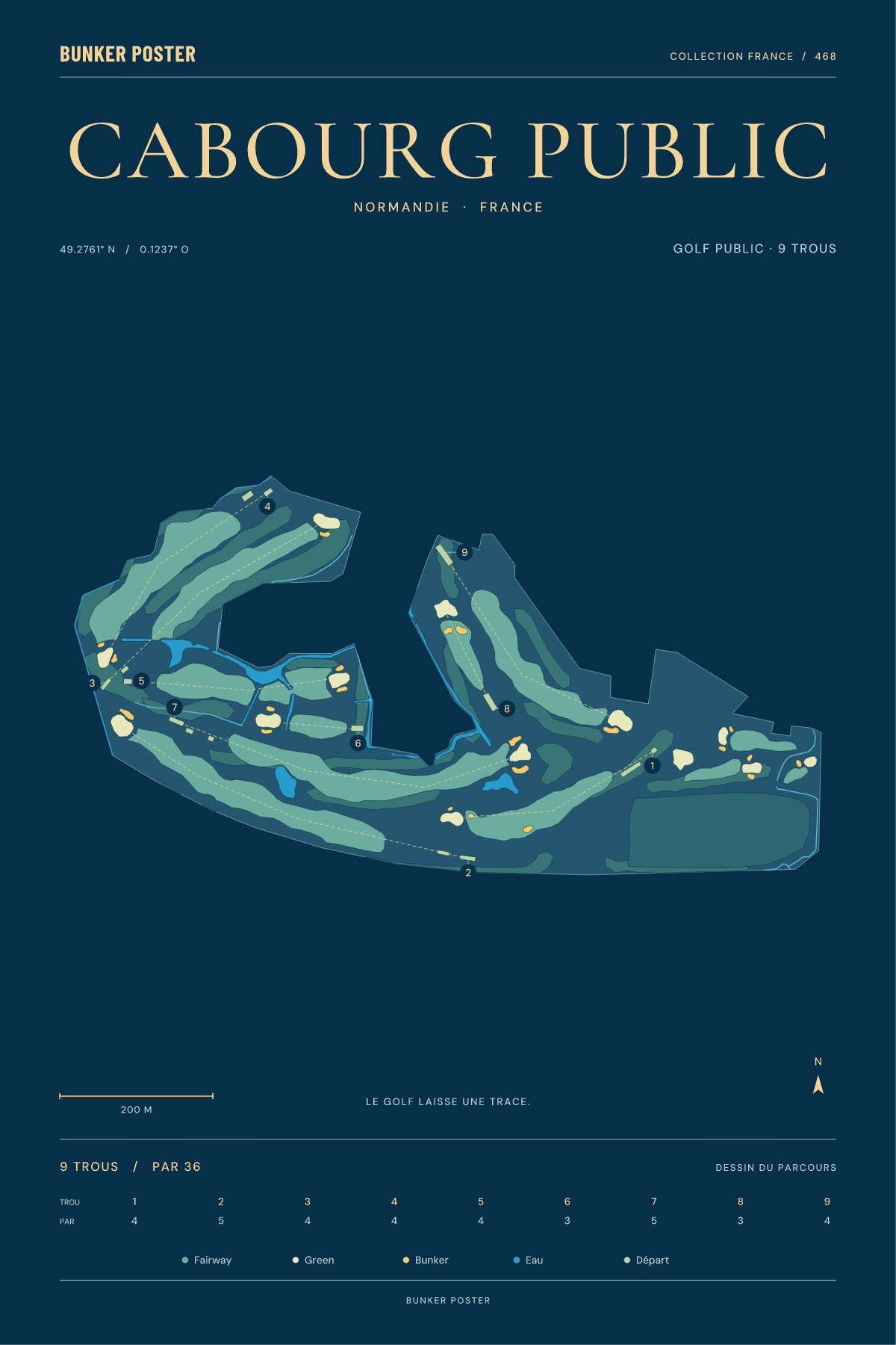 Affiche Golf public de Cabourg — nuit — formats 30 × 45 / 40 × 60 / 60 × 90 cm