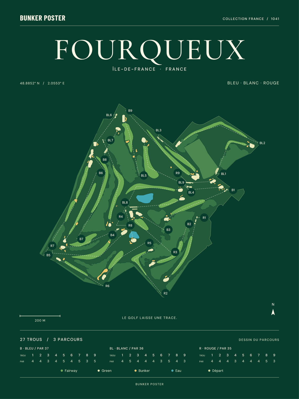 Golf de Fourqueux — Bleu, Blanc et Rouge — Vert club — 30 × 40 cm