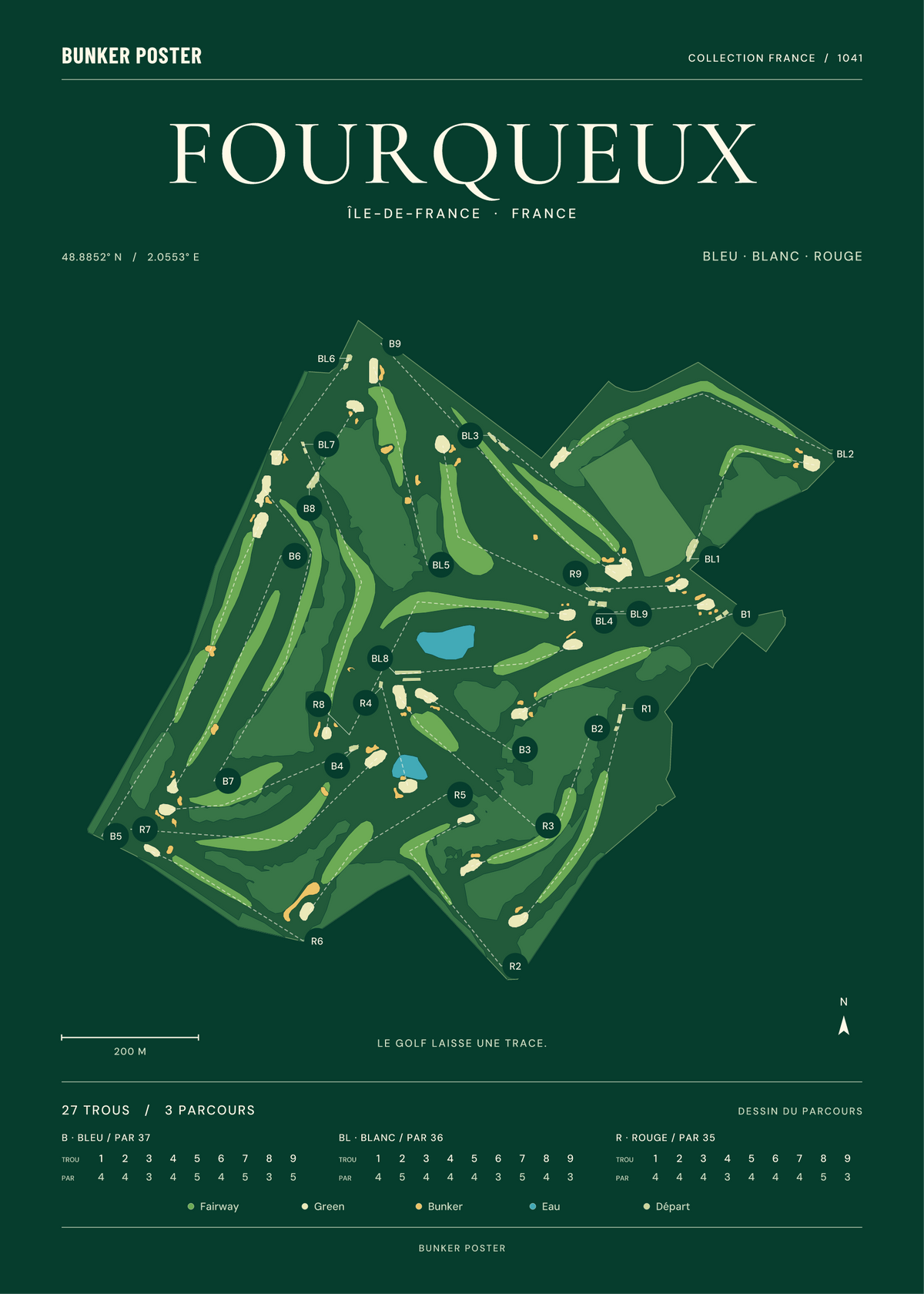 Golf de Fourqueux — Bleu, Blanc et Rouge — Vert club — 50 × 70 cm