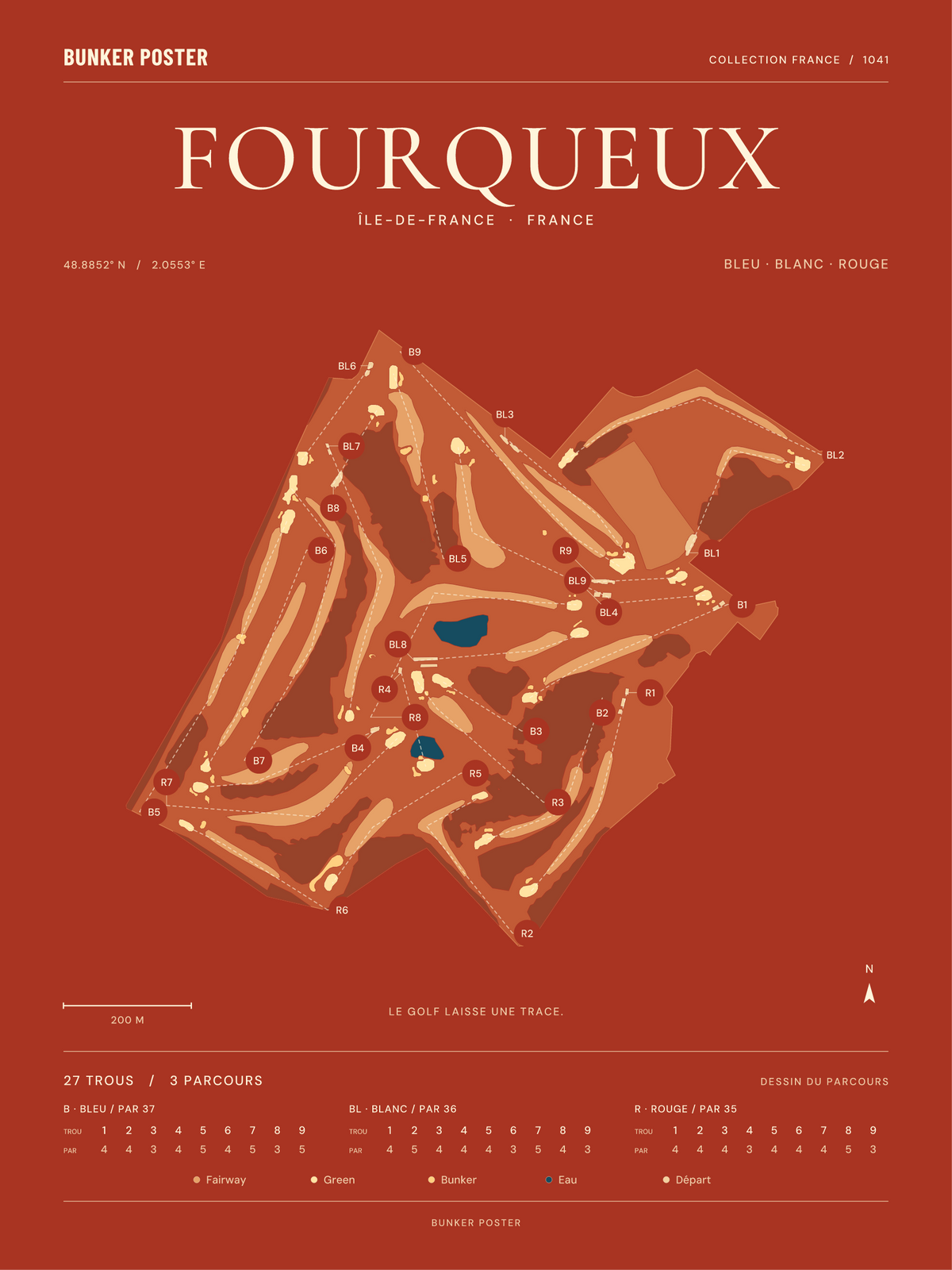 Golf de Fourqueux — Bleu, Blanc et Rouge — Terre cuite — 30 × 40 cm