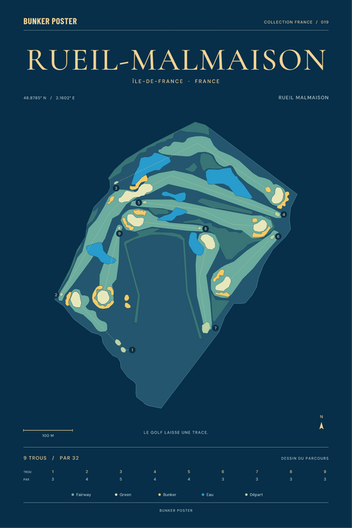 Affiche Golf Bluegreen Rueil-Malmaison — Sable sur marine — formats 30 × 45 / 40 × 60 / 60 × 90 cm