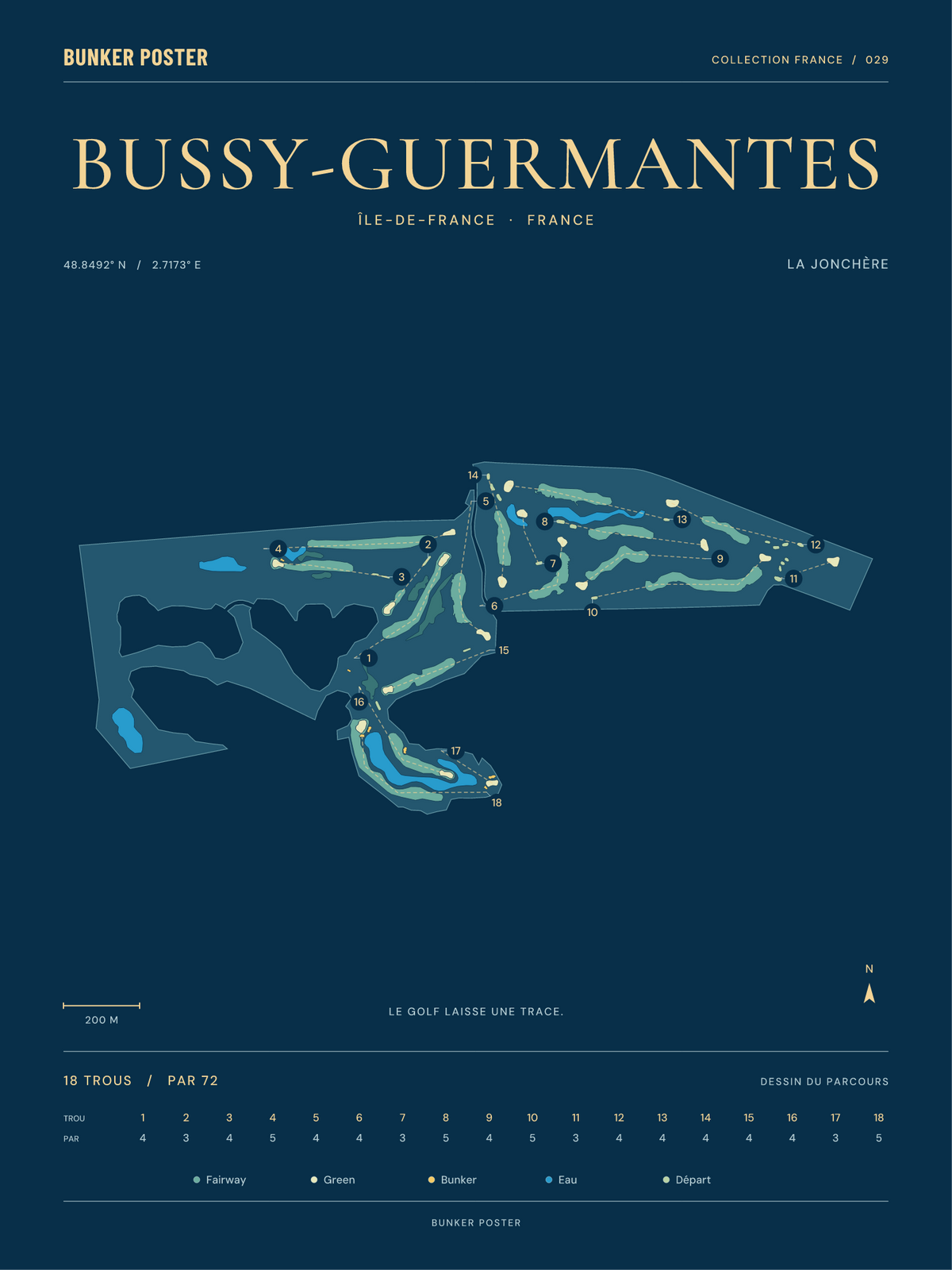 Affiche de Bussy-Guermantes — La Jonchère — Sable sur marine — 30 × 40 cm