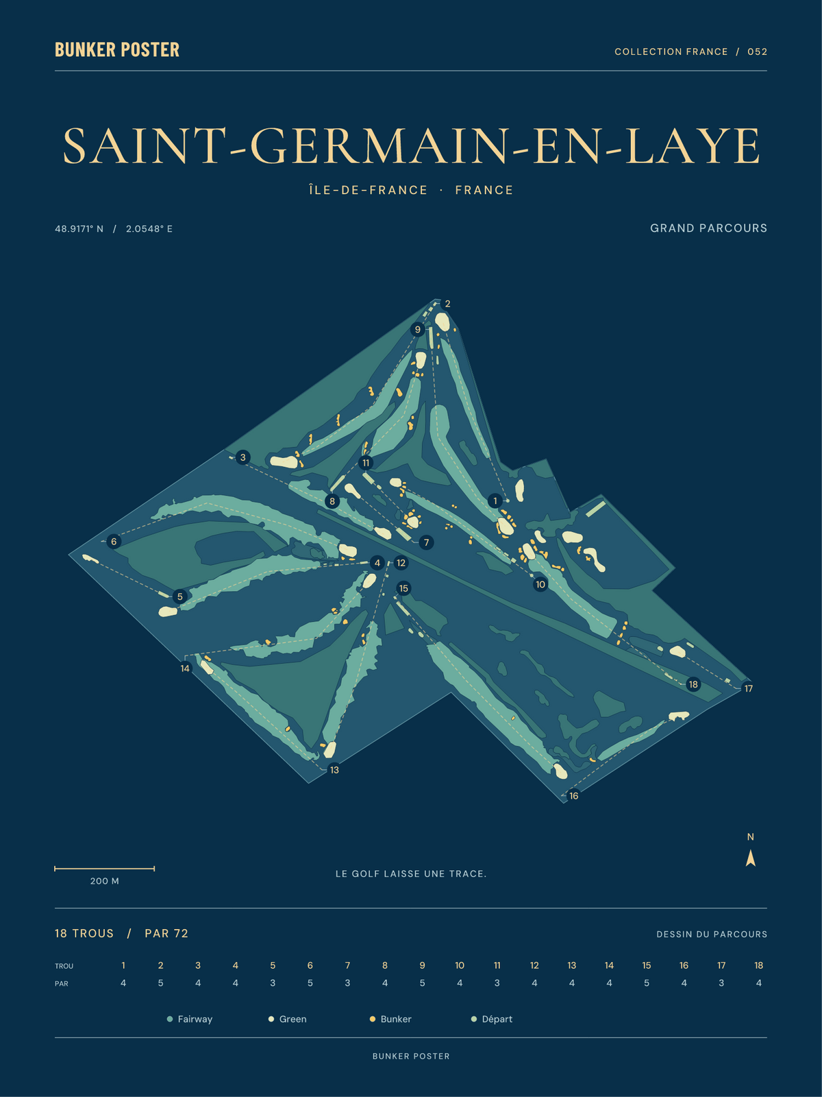 Affiche du Grand Parcours de Saint-Germain-en-Laye — Sable sur marine — 30 × 40 cm