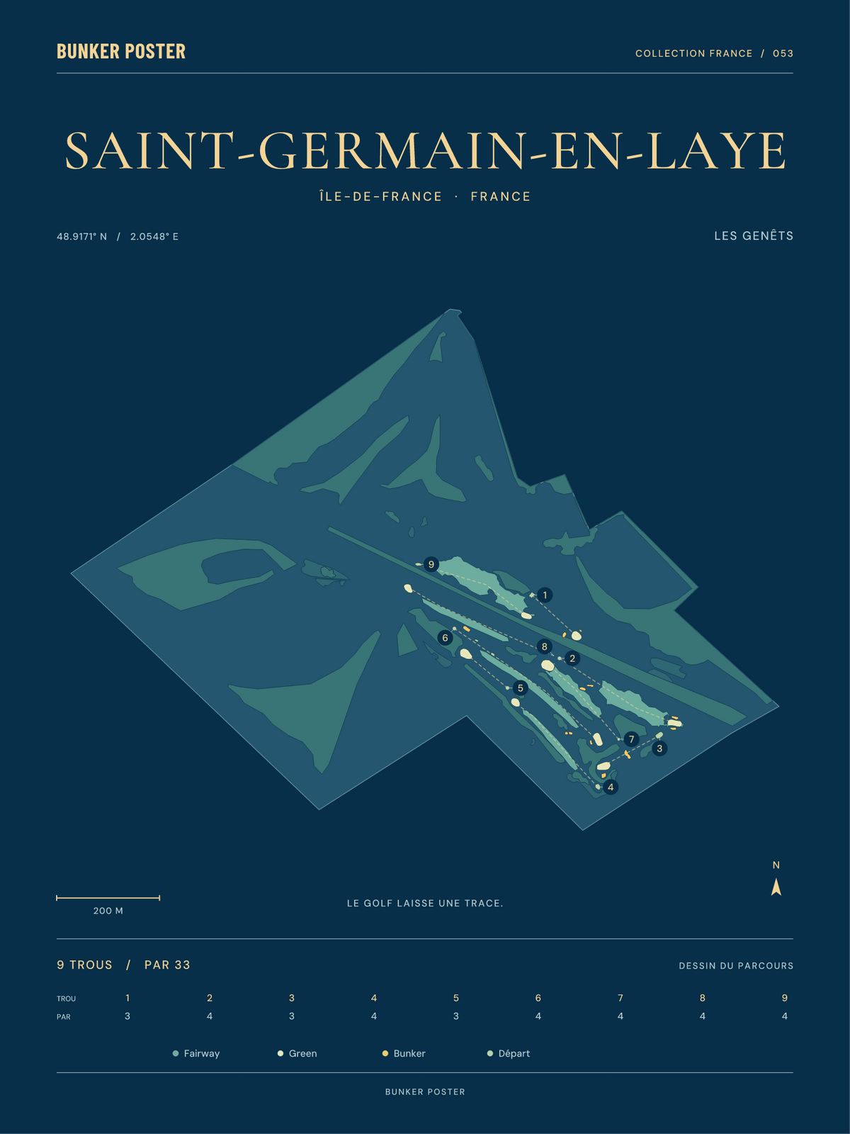 Affiche de Saint-Germain-en-Laye — Les Genêts — Sable sur marine — 30 × 40 cm